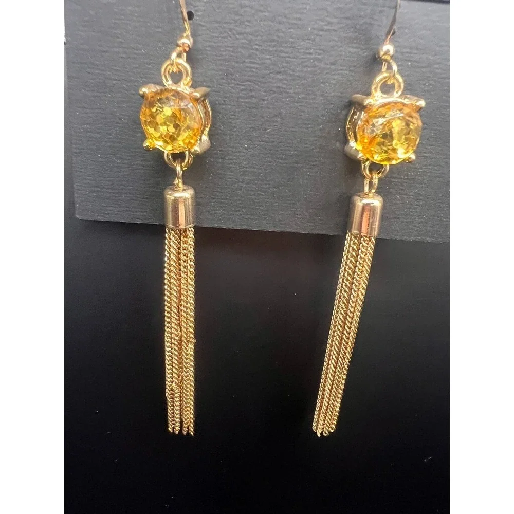 Vintage Tanya Creations Gold Tassel Earrings NOS Nordstrom Elegant Dangle Dangly